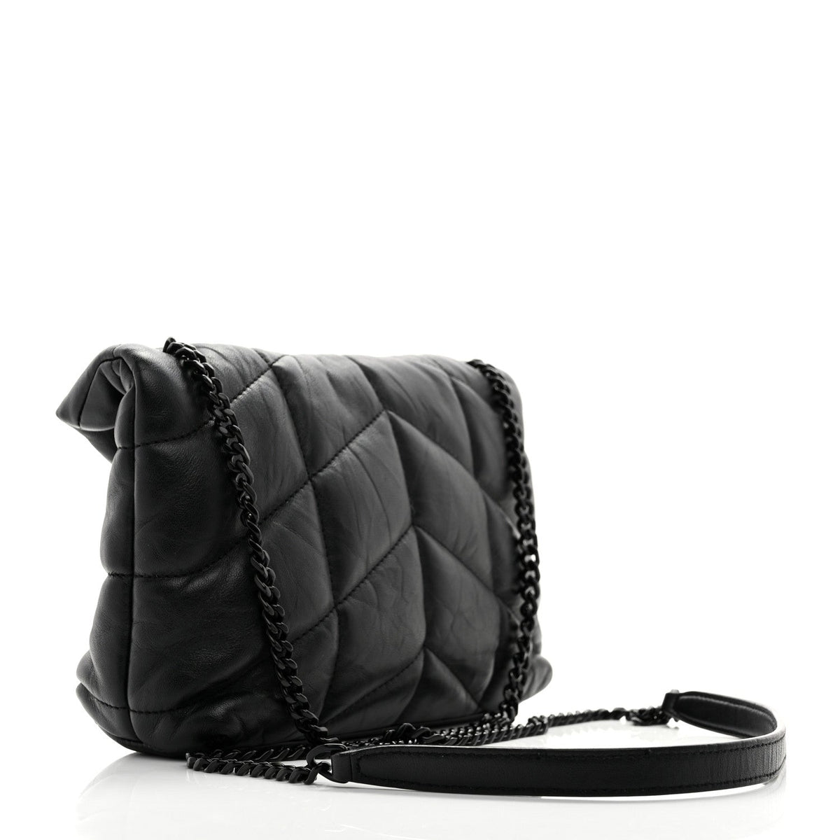 Lambskin Quilted Toy Loulou Puffer Monogram Monochrome Chain Satchel Black