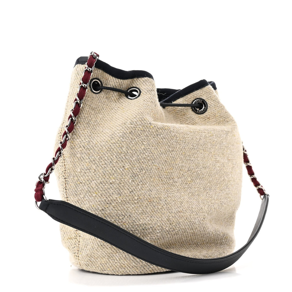 Striped Canvas Deauville Drawstring Bag Beige