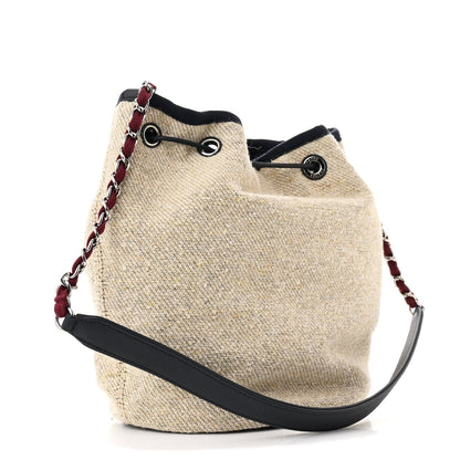 Striped Canvas Deauville Drawstring Bag Beige