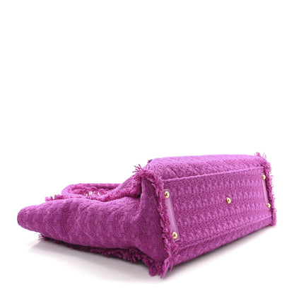 Wool Tweed Large Zipped Shopping Tote Magenta