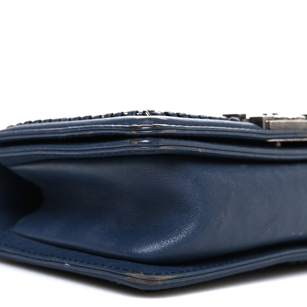 Calfskin Quilted Small Top Handle Boy Flap Navy