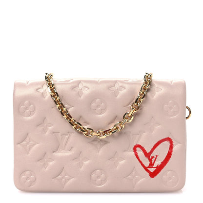 Lambskin Embossed Monogram Fall in Love Pochette Coussin Light Pink
