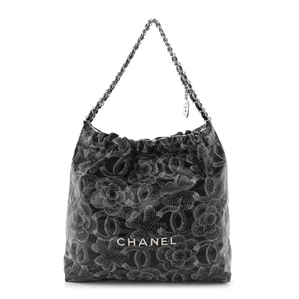 Printed Calfskin Quilted Chanel 22 Black