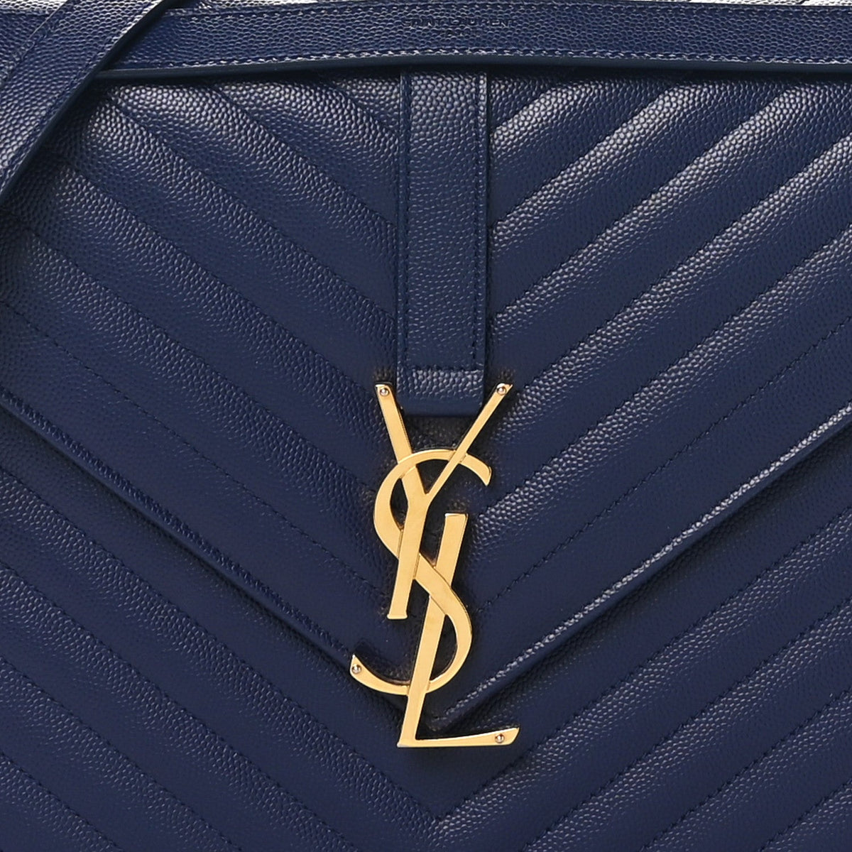 Grain De Poudre Matelasse Chevron Large Monogram Satchel Navy Blue