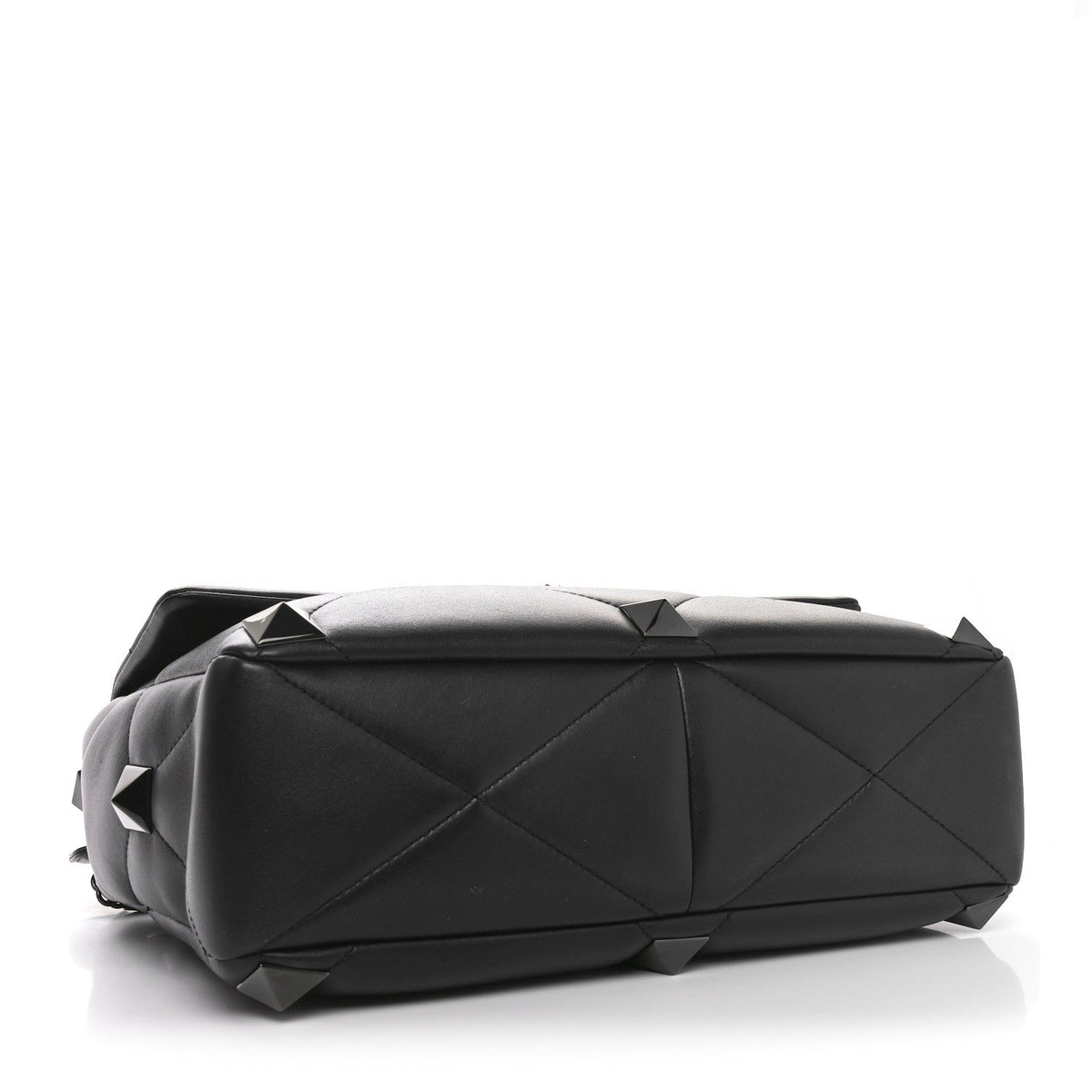 Nappa Monochrome Large Roman Stud Shoulder Bag Black