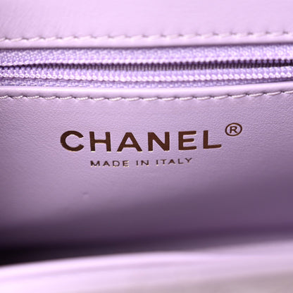 Shiny Aged Calfskin Quilted Nano Kelly Shopper Lilac
