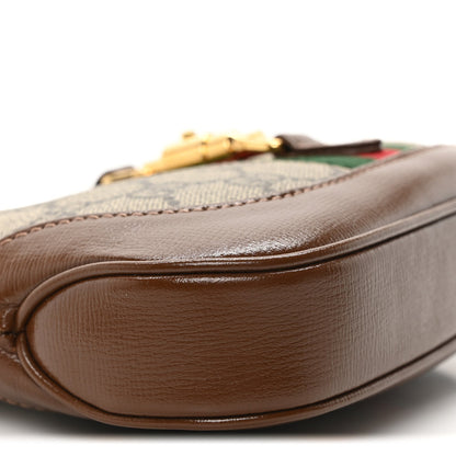 GG Supreme Monogram Azalea Calfskin Web Mini Jackie 1961 Hobo Beige Ebony Brown Sugar