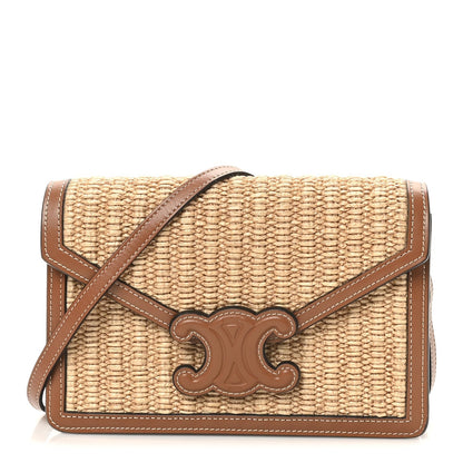 Raffia Calfskin Triomphe Wallet on Strap Natural Tan