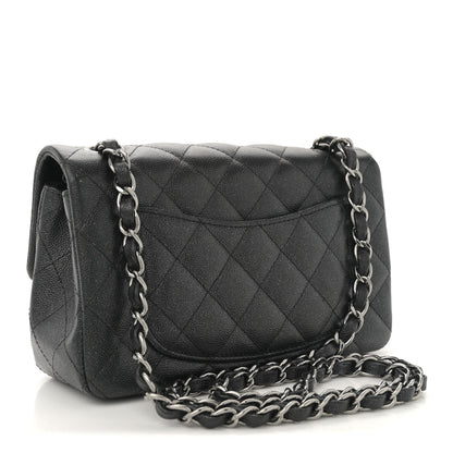 Iridescent Caviar Quilted Mini Rectangular Flap Black