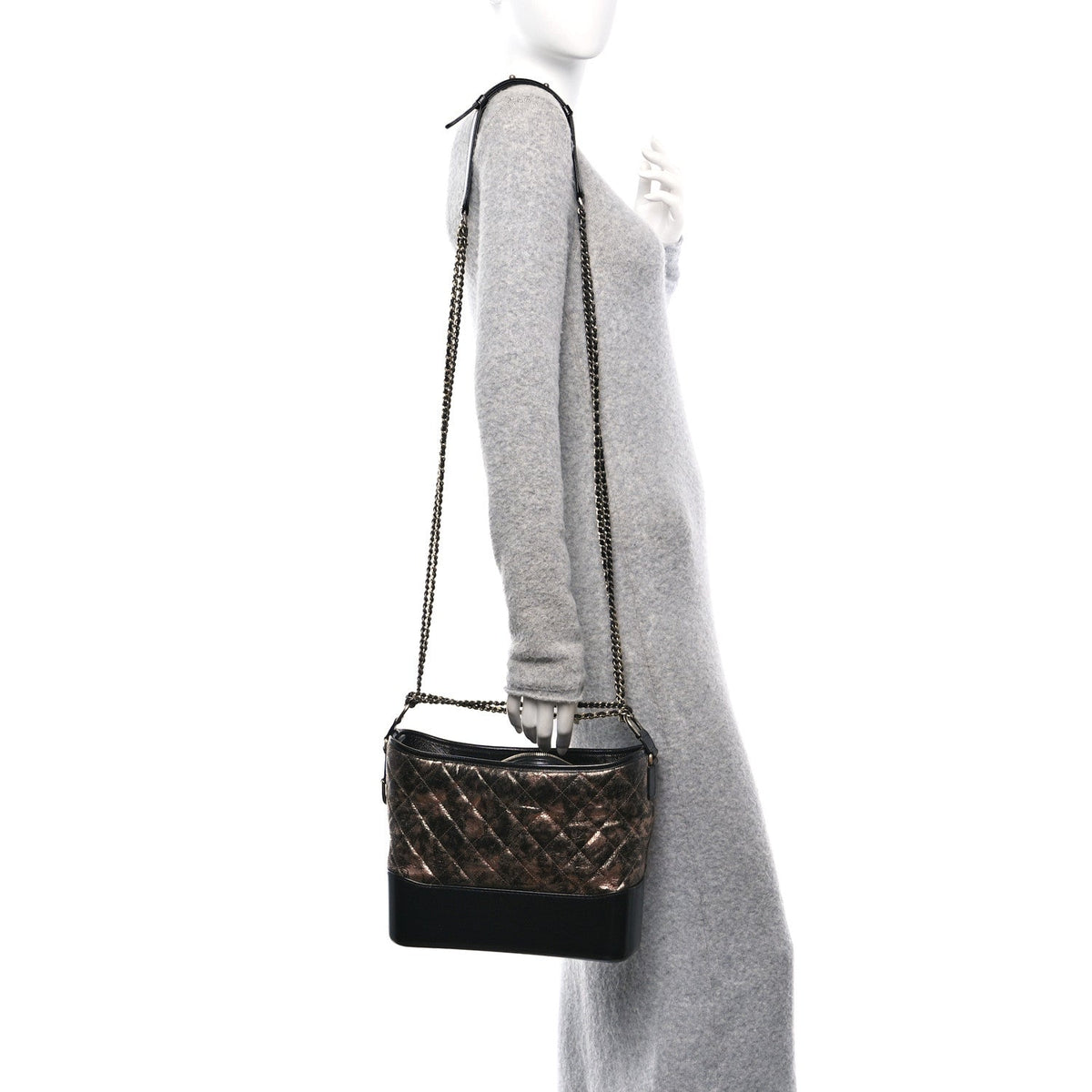 Metallic Crumpled Goatskin Quilted Medium Gabrielle Hobo Black Rose Gold