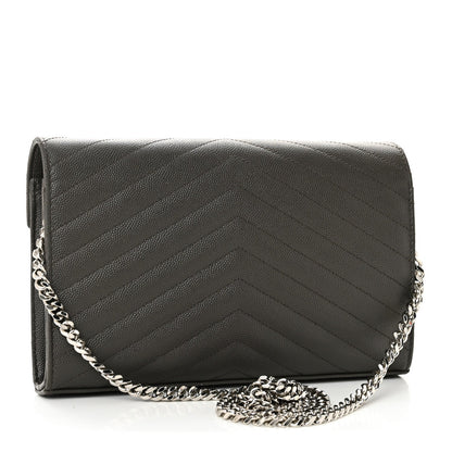 Grain De Poudre Matelasse Chevron Monogram Chain Wallet Fog