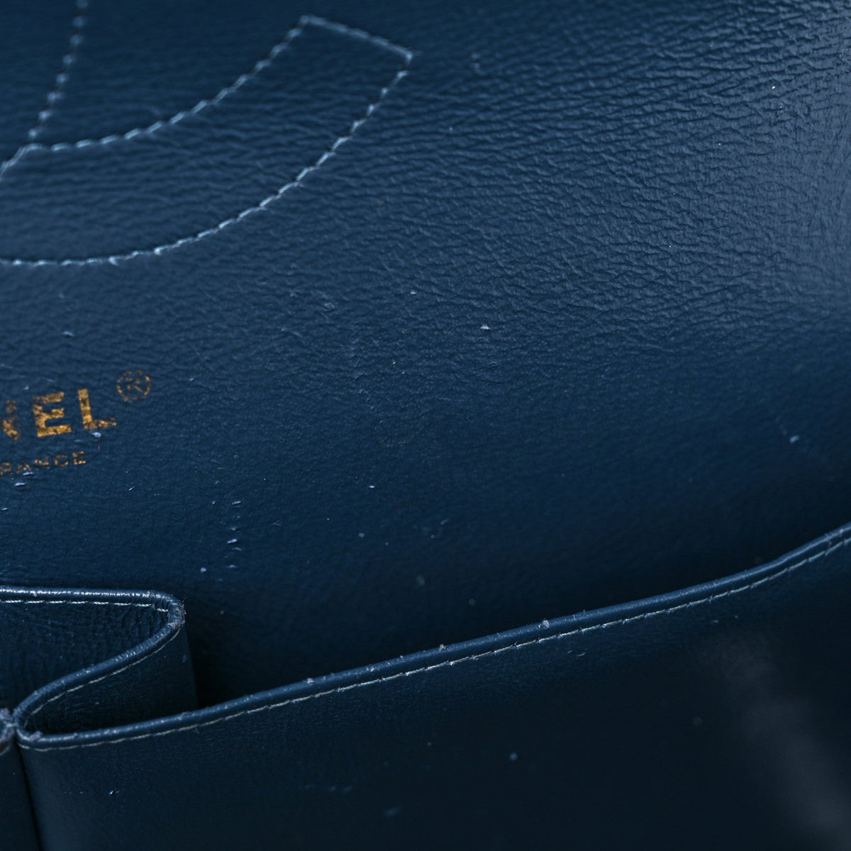 Metallic Caviar Quilted Jumbo Double Flap Dark Blue