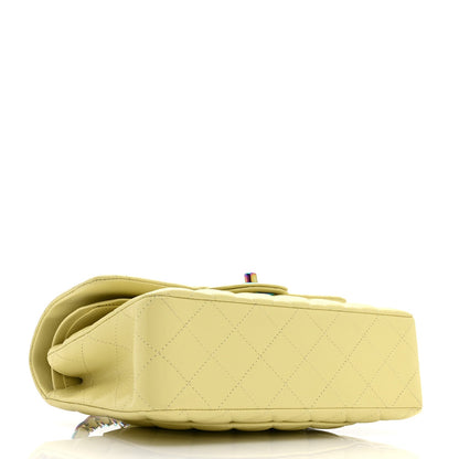 Caviar Quilted Rainbow CC Small Double Flap Green