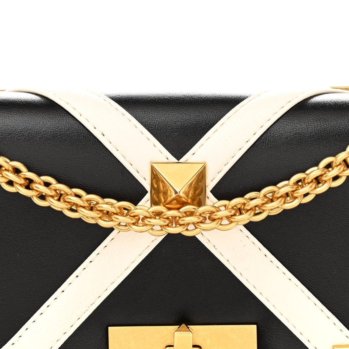 Nappa Large Roman Stud Shoulder Bag Black White