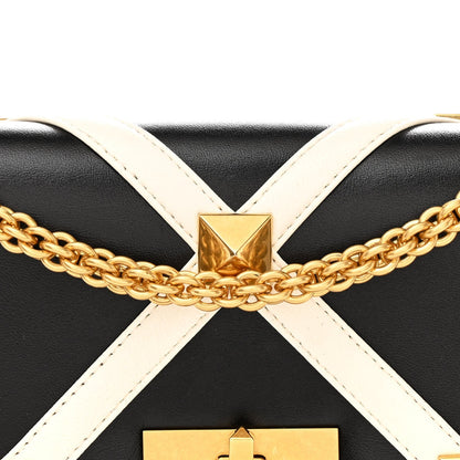 Nappa Large Roman Stud Shoulder Bag Black White