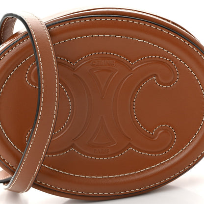 Calfskin Cuir Small Triomphe Oval Crossbody Purse  Tan