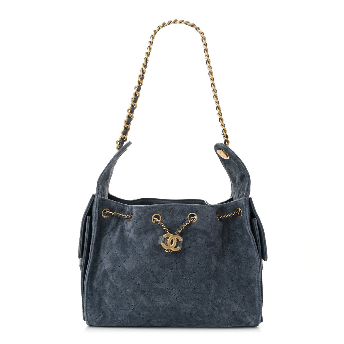 Suede Quilted Small Chanel 25 Handbag Blue
