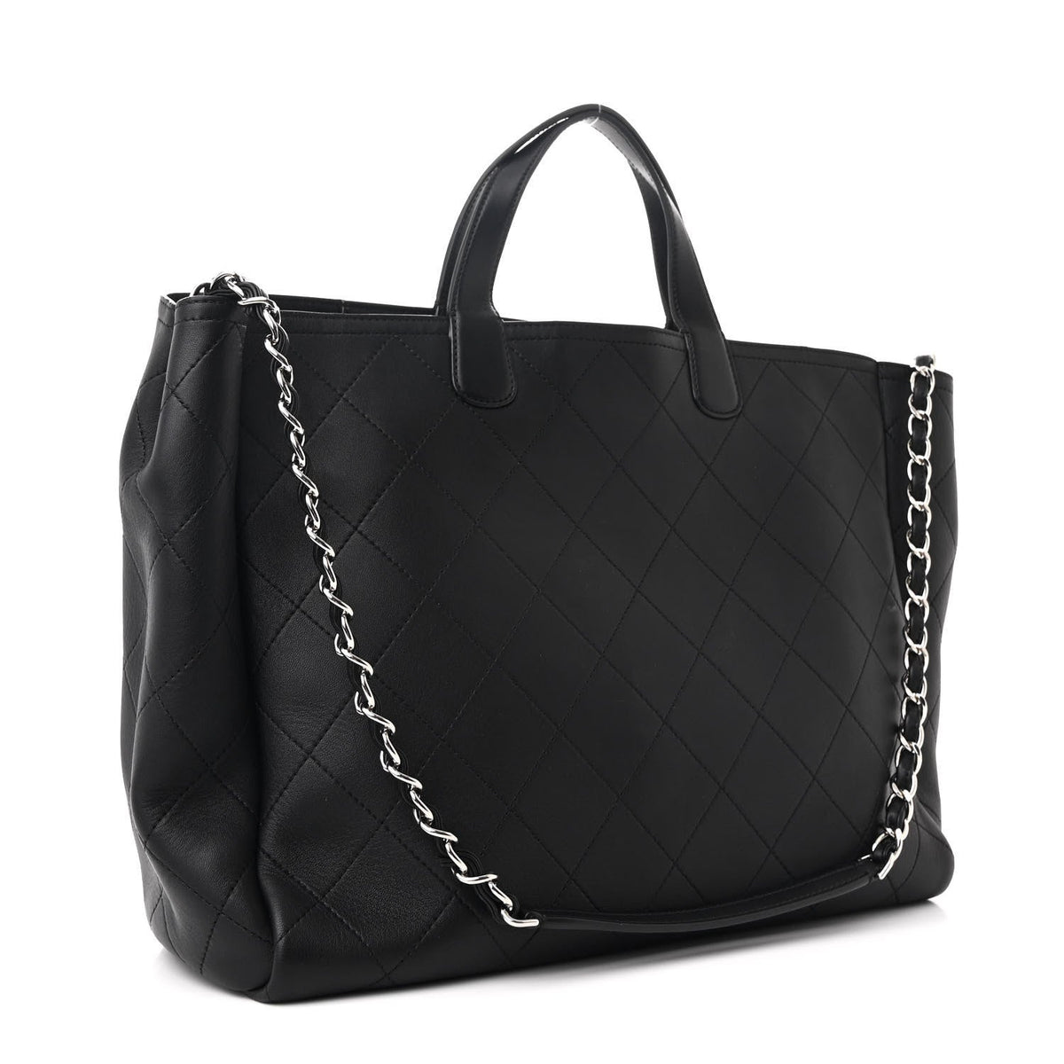Caviar Stitched Large Lady Coco Shopping Tote Black