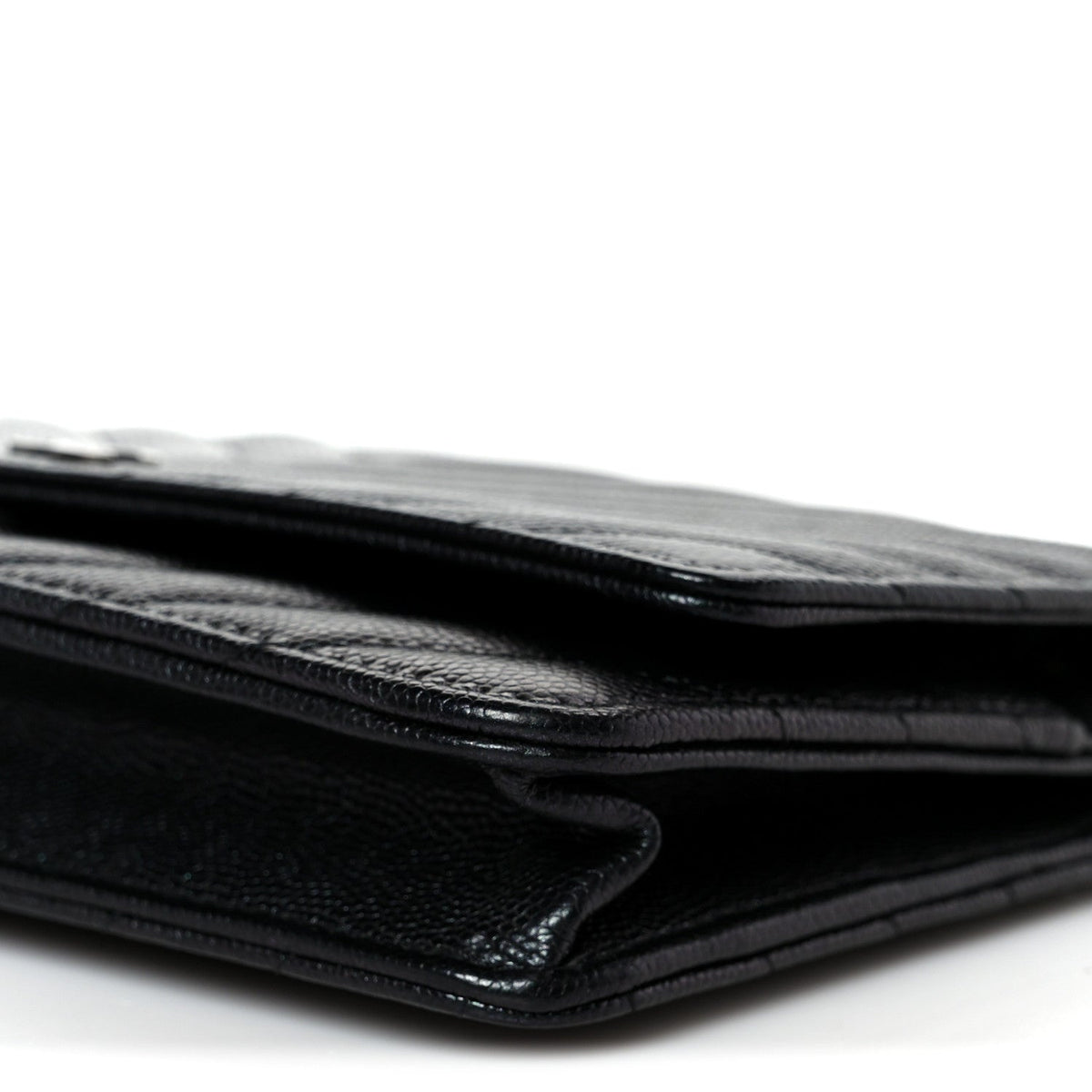 Iridescent Caviar Chevron Quilted Wallet On Chain WOC Black