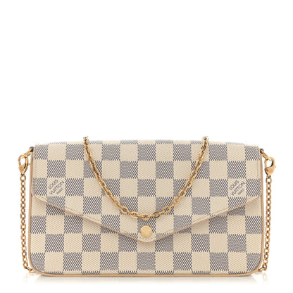 Damier Azur Pochette Felicie Chain Wallet Rose Ballerine