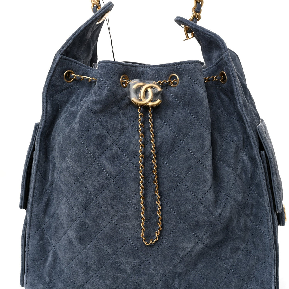 Suede Quilted Medium Chanel 25 Handbag Blue