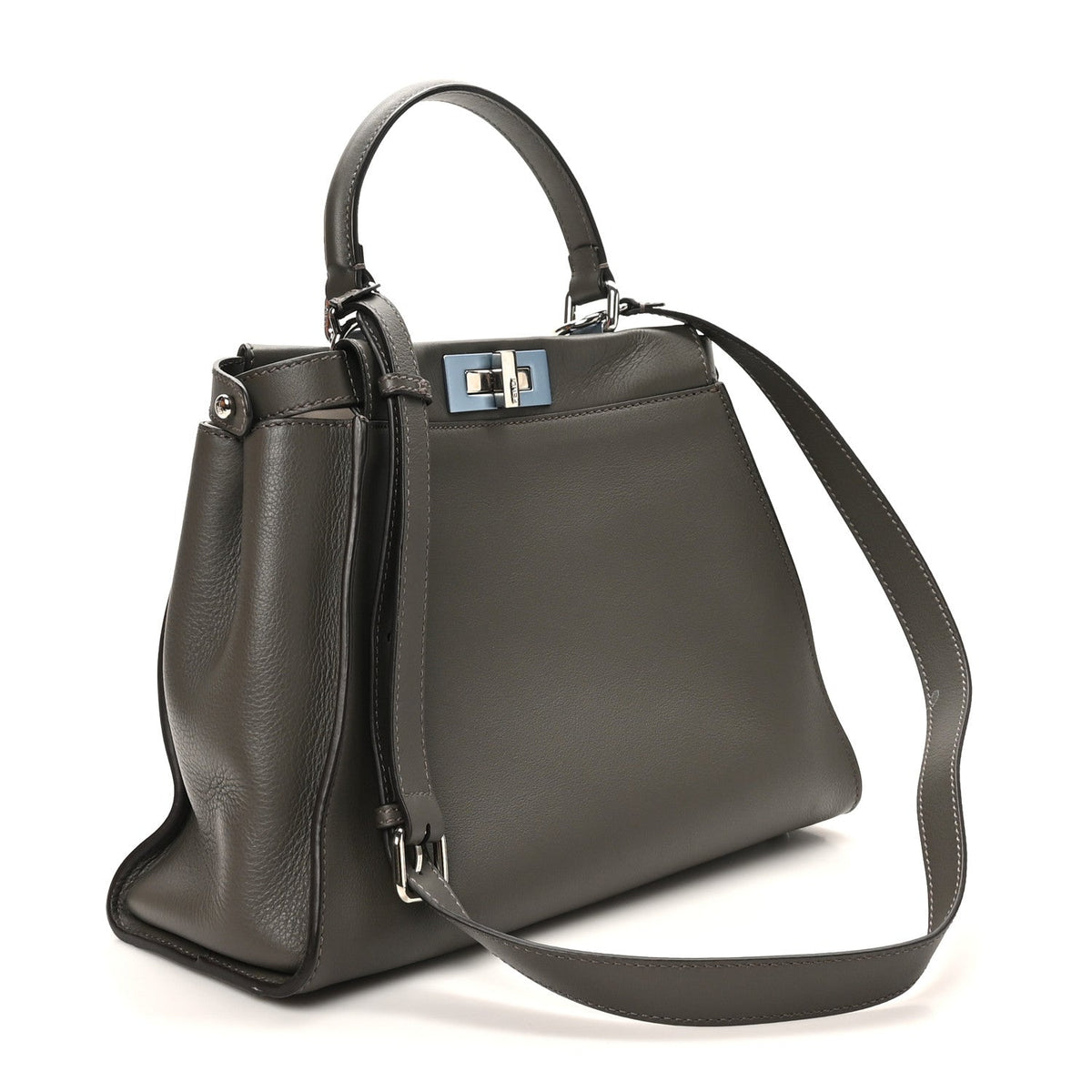 Vitello Seta Shiny Nappa Medium Peekaboo Iconic Satchel Carbone Grigio Polvere