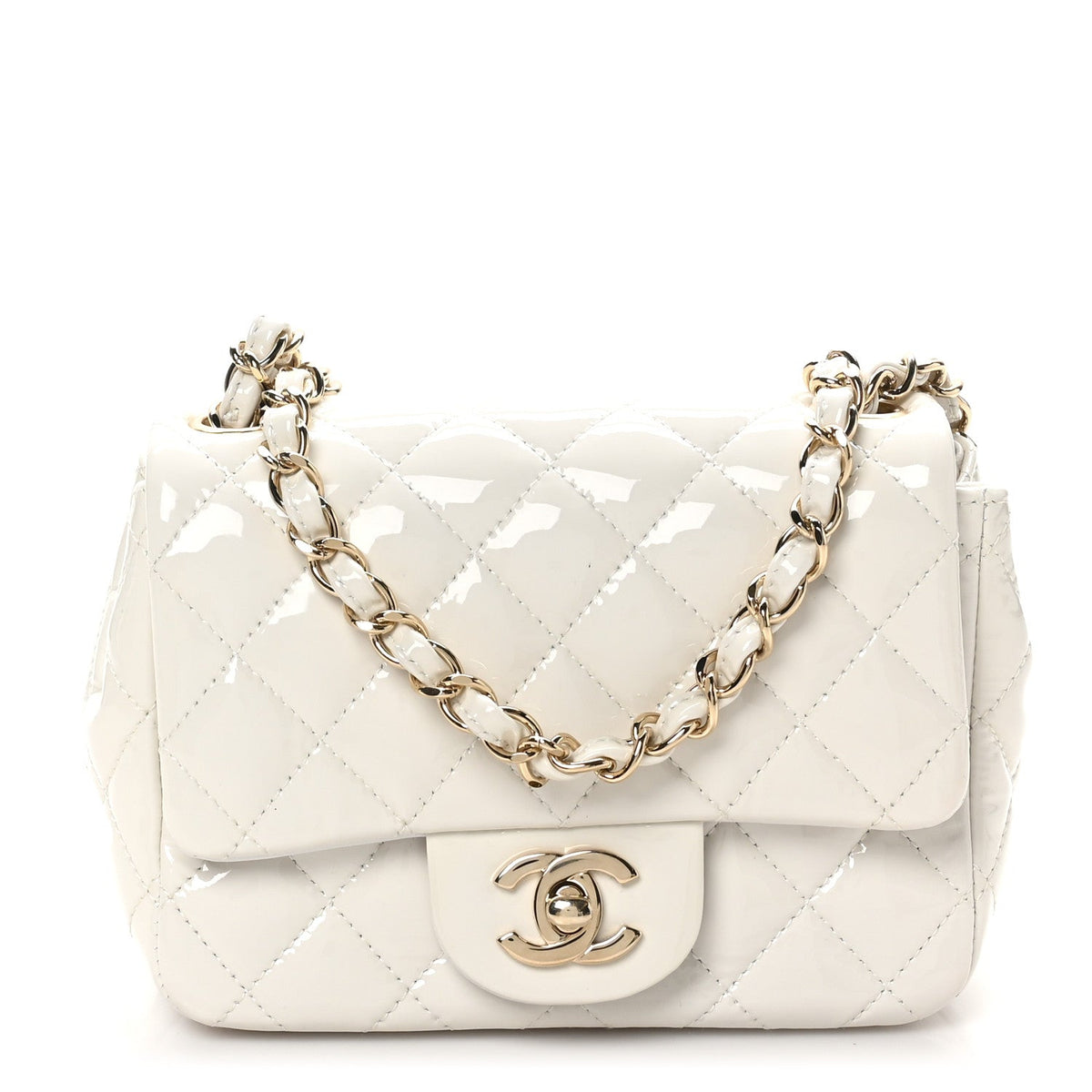 Patent Quilted Mini Square Flap White