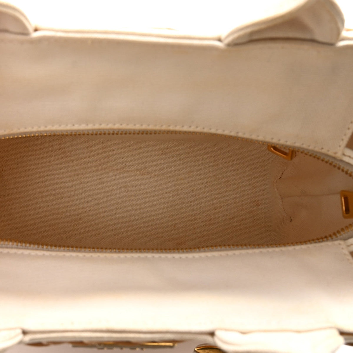 Canvas Wicker Shoulder Bag White Tan