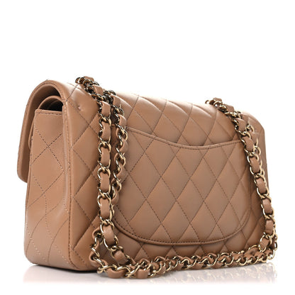 Lambskin Quilted Small Double Flap Brown