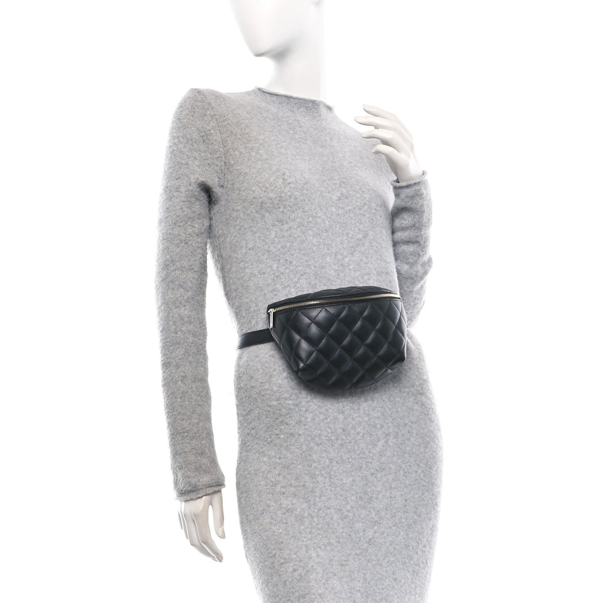 Calfskin Quilted Waist Belt Bag Black