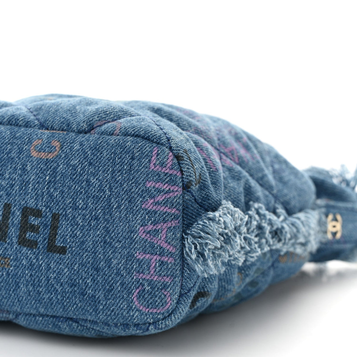 Denim Quilted Small Mood Bucket With Chain Blue Multicolor