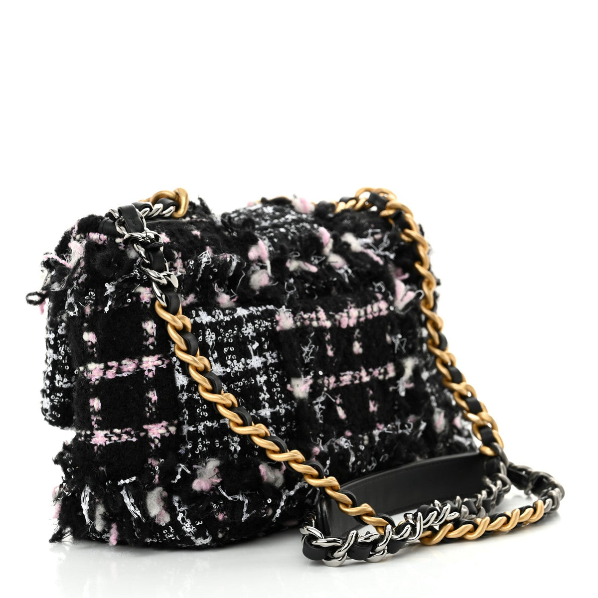 Tweed Sequin Quilted Medium Chanel 19 Flap Black Multicolor