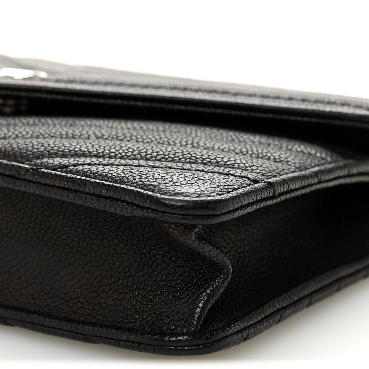 Goatskin Chevron Quilted Statement Wallet On Chain WOC Black
