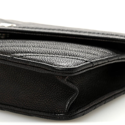 Goatskin Chevron Quilted Statement Wallet On Chain WOC Black