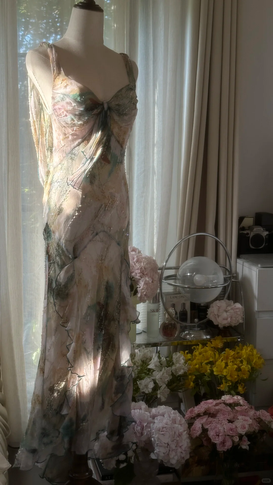 Vintage Shinny Spaghetti Strap Backless Sweetheart Design Romantic Chiffon Evening Dress Prom Dress D1486