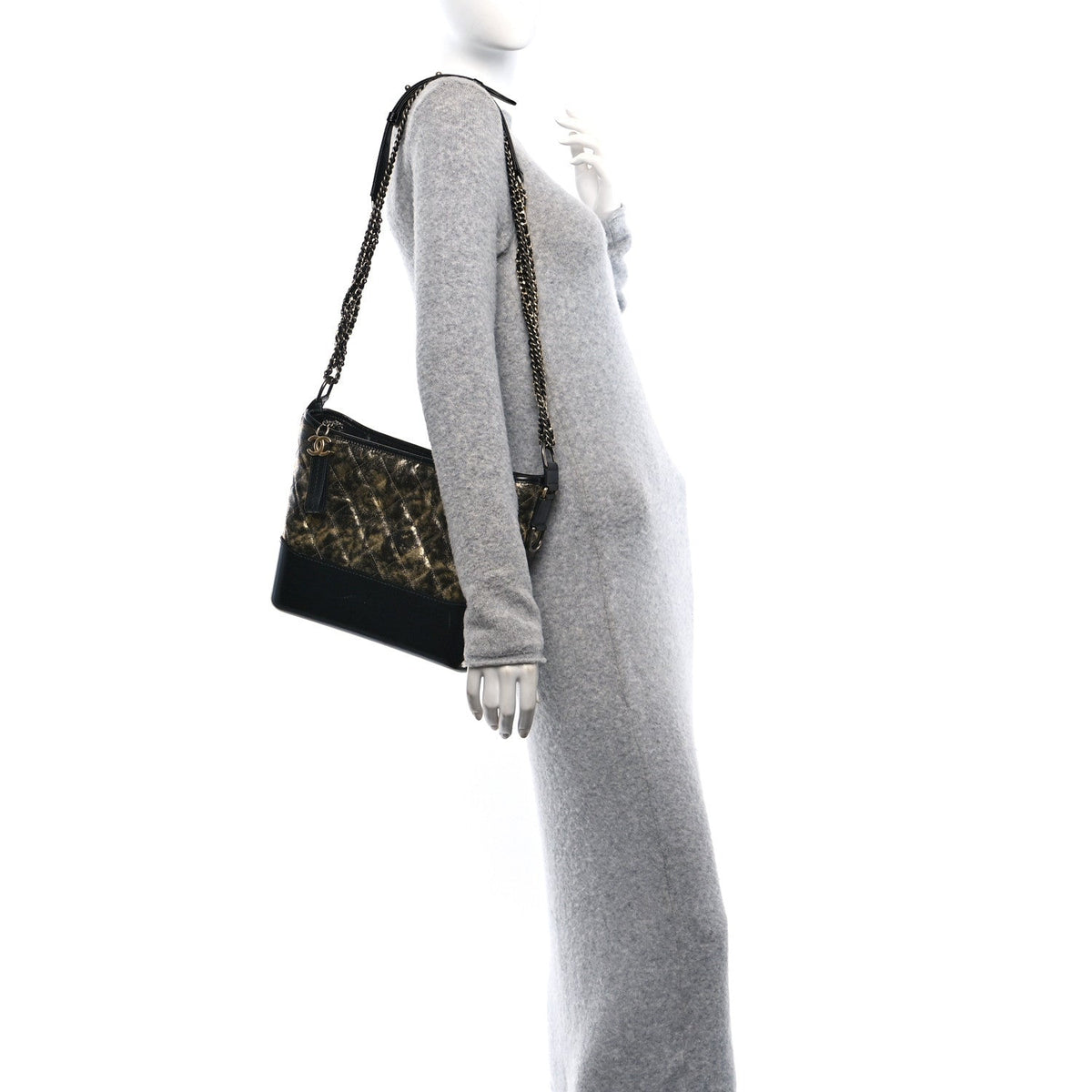 Metallic Crumpled Goatskin Quilted Medium Gabrielle Hobo Black Gold