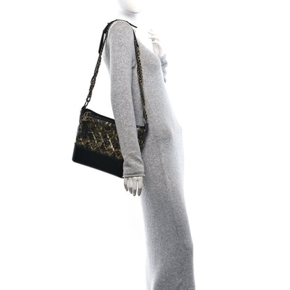 Metallic Crumpled Goatskin Quilted Medium Gabrielle Hobo Black Gold
