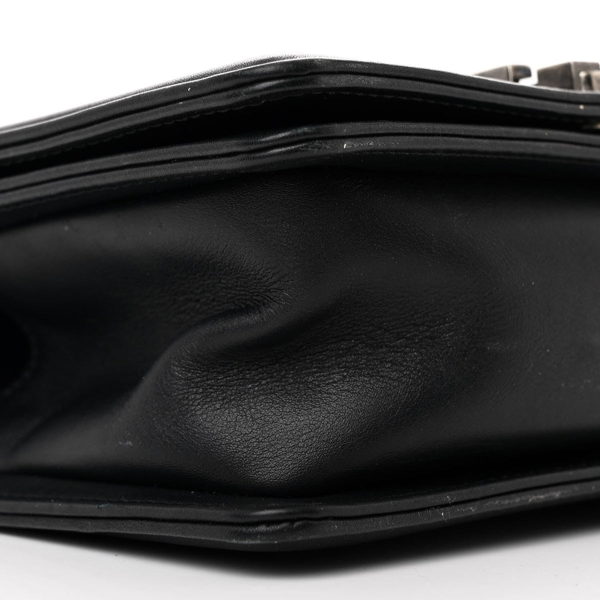 Calfskin Woven Small Boy Flap Black White