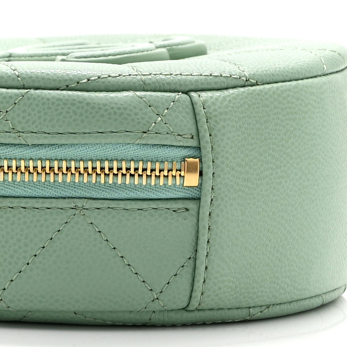 Caviar Quilted Small Round Vanity With Chain Light Green