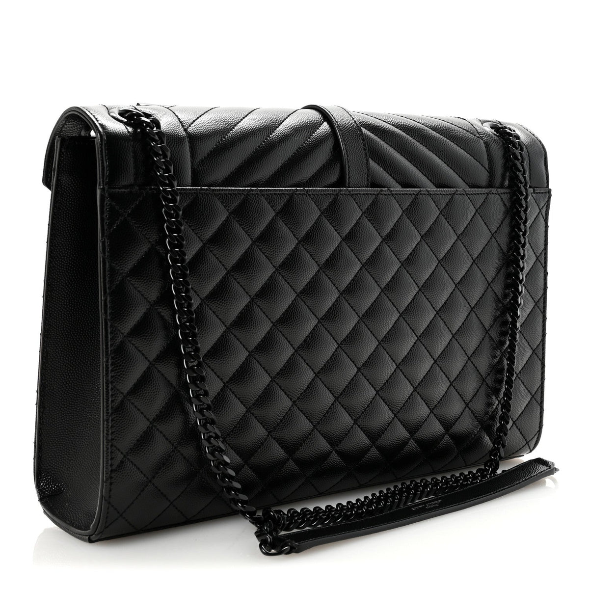 Grain De Poudre Textured Mixed Matelasse Large Triquilt Monogram Monochrome Satchel Black