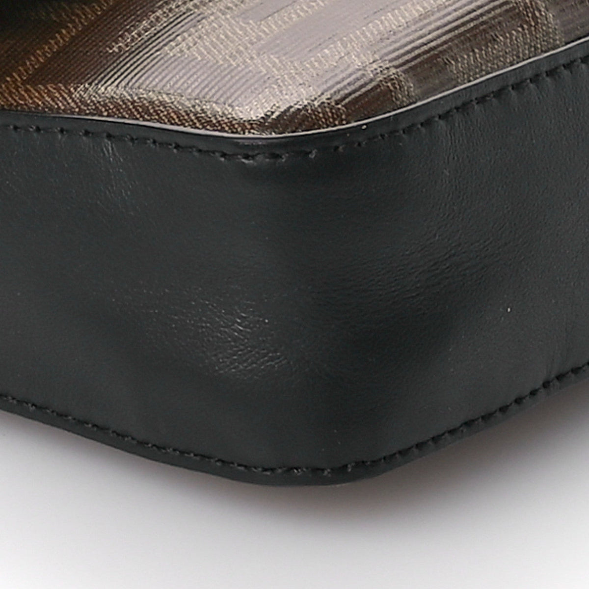 Glazed Fabric Vitello Century FF 1974 Stamp Patch Mini Double F Crossbody Bag Mogano Panna Black