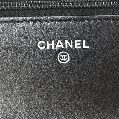 Lambskin Quilted Metal Top Handle Wallet On Chain WOC Black