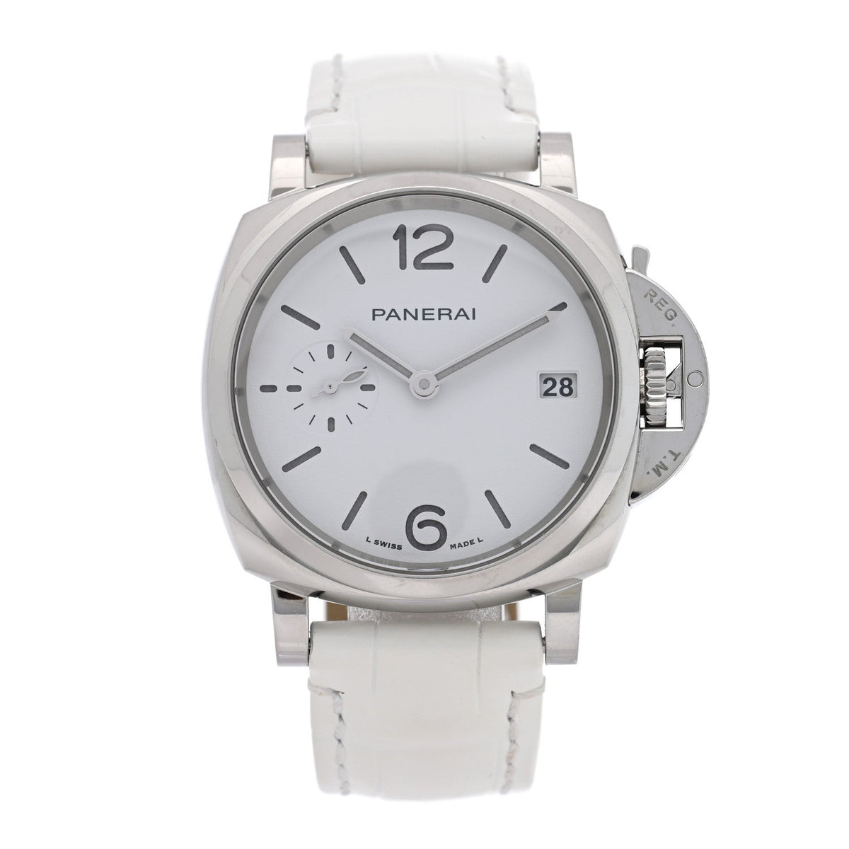 Stainless Steel Alligator 38mm Luminor Due Luna Rossa Automatic Watch White PAM01306
