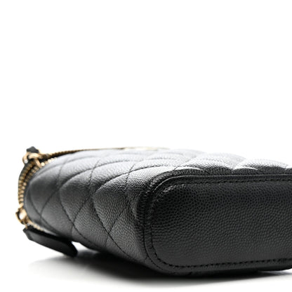 Caviar Quilted Small Vertical Coco Beauty Vanity Case With Chain Black
