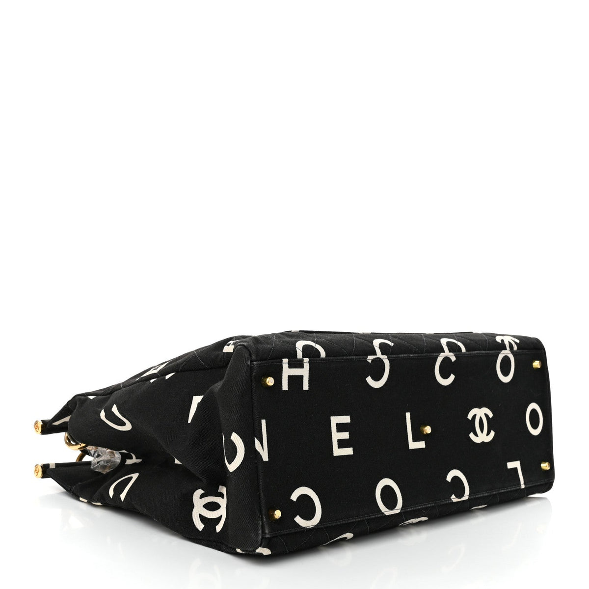 Canvas Printed Quilted Logo Tote Black White