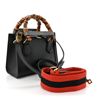 Textured Dollar Calfskin Web Mini Diana Tote Bag Black