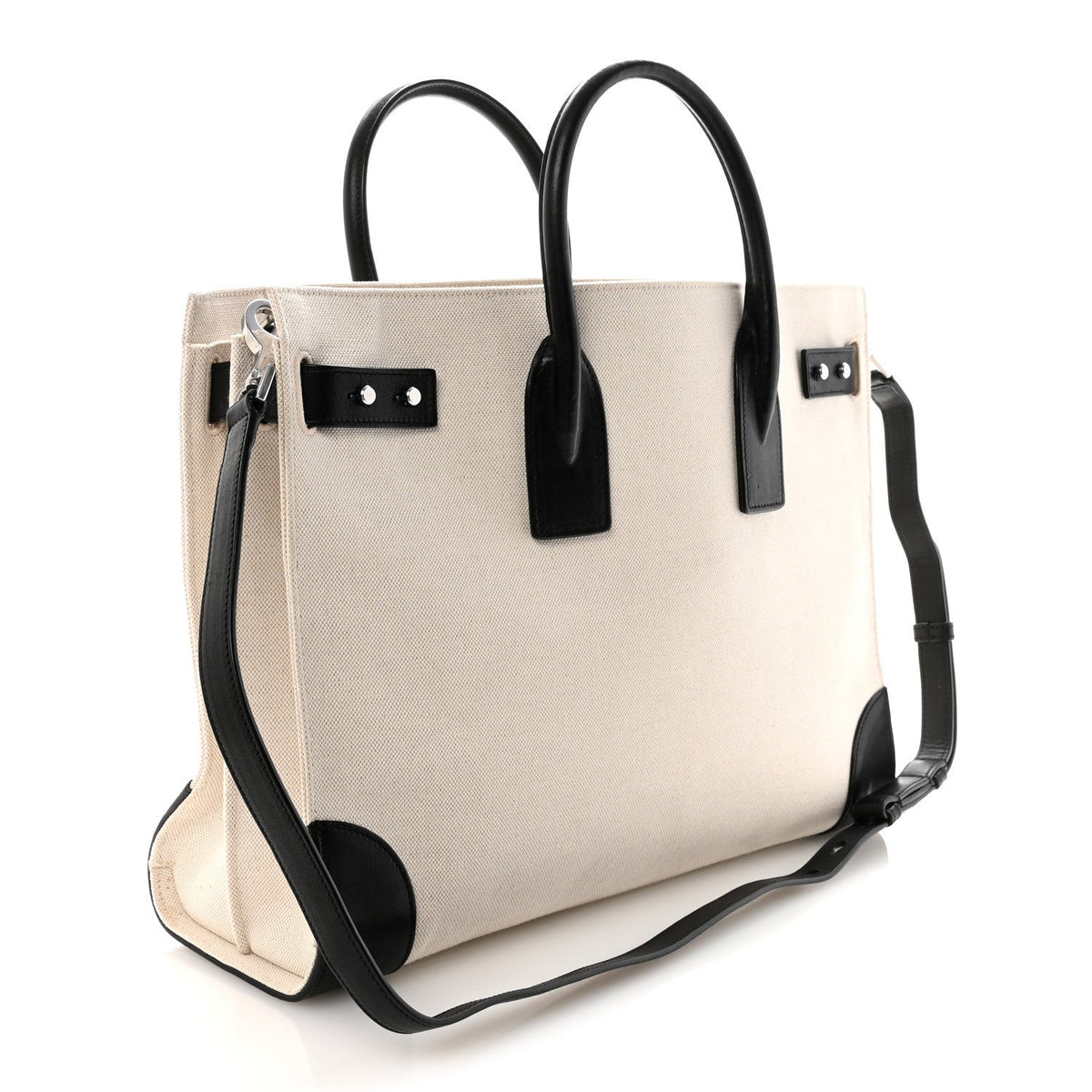 Canvas Calfskin Large Thin Sac De Jour Naturel Black