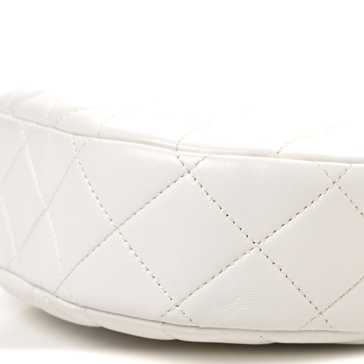 Lambskin Enamel Quilted Mini Clip Round Camera Case White