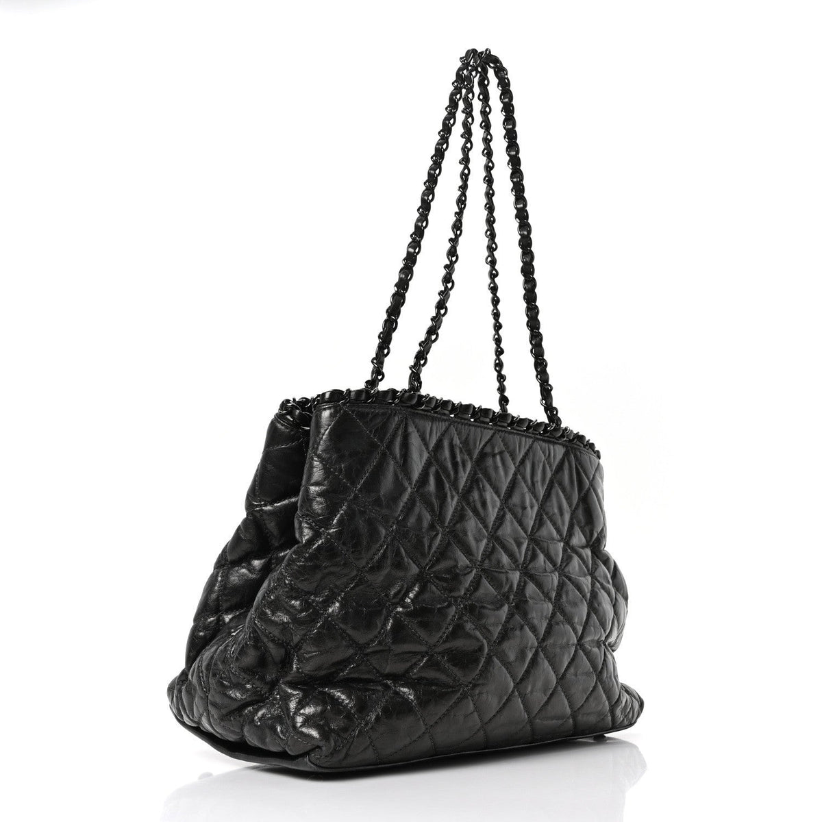 Metallic Aged Calfskin Quilted Small Chain Me Tote Dark Silver