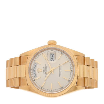 18K Yellow Gold 36mm Oyster Perpetual Day-Date President Watch Silver 18038